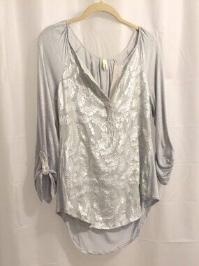 Gray & Silver Cutwork Top by TINY. Womens Large.